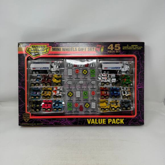 Vintage 1995 Road Champs Mini Wheels Gift Set 45 Piece Diecast Metal Value Pack - Picture 1 of 11
